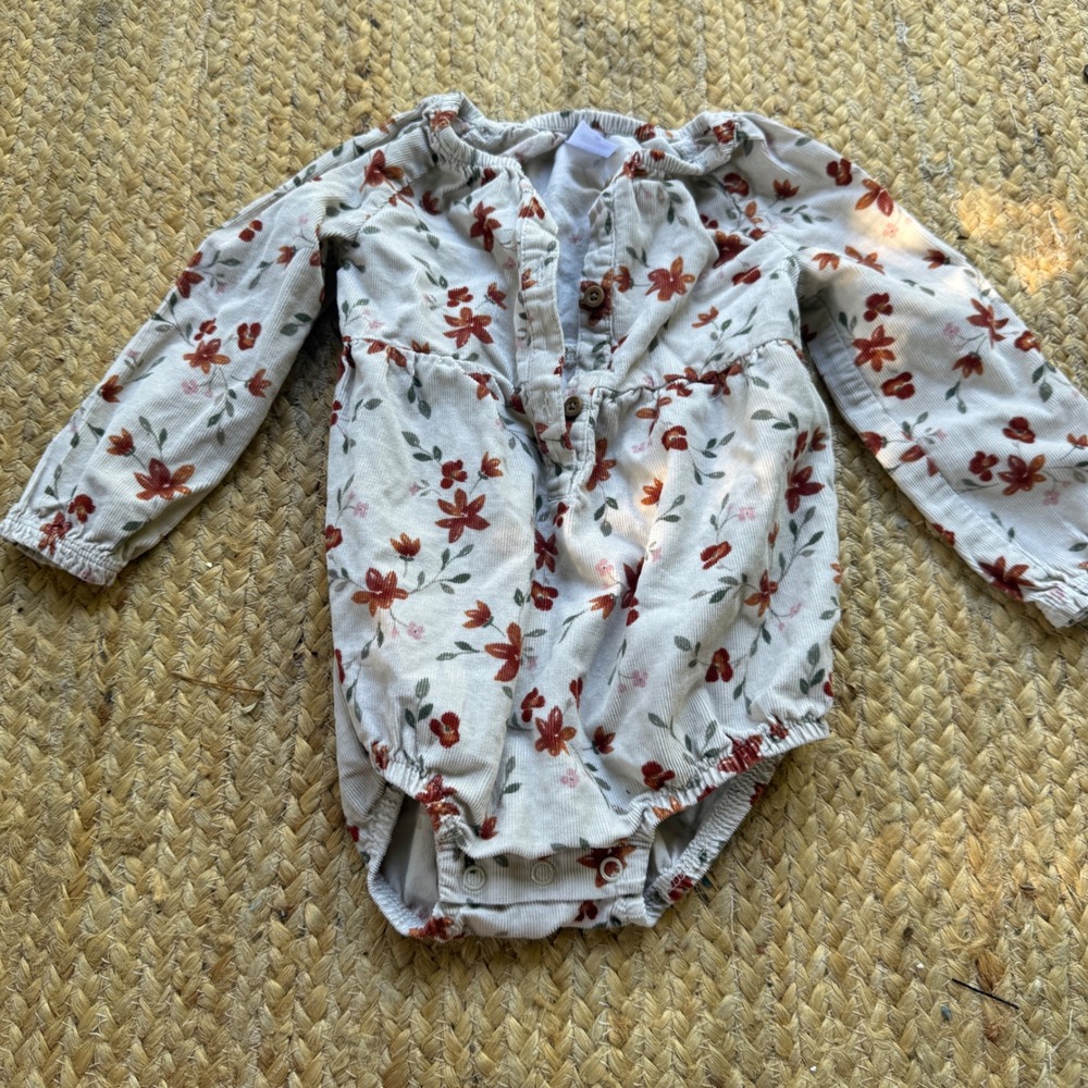 Carters Baby Girls Floral Corduroy Long Sleeve Romper Cream Rust 18M Fall Autumn